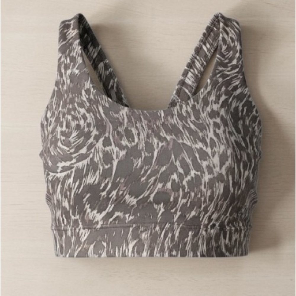 Zella Abstract Print Sports Bra - Gray & White